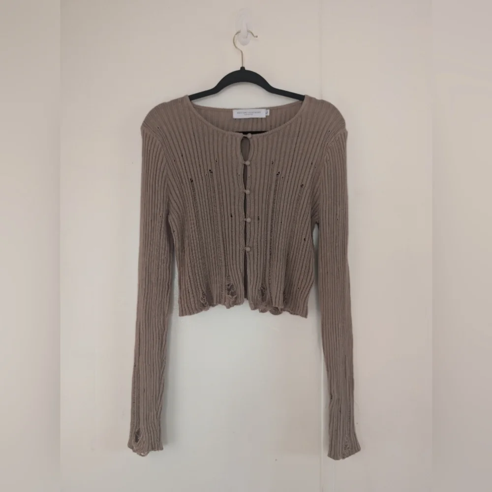 Tan Ribbed Women’s Cardigan
